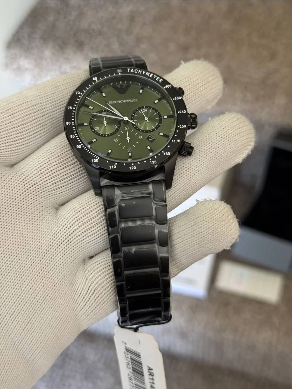 Emporio Armani Black mate with Green Chronograph dial Men's Watch